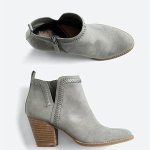 Gray DV8 Jace Heeled Bootie faux suede upper with 2.8” heel with side zipper